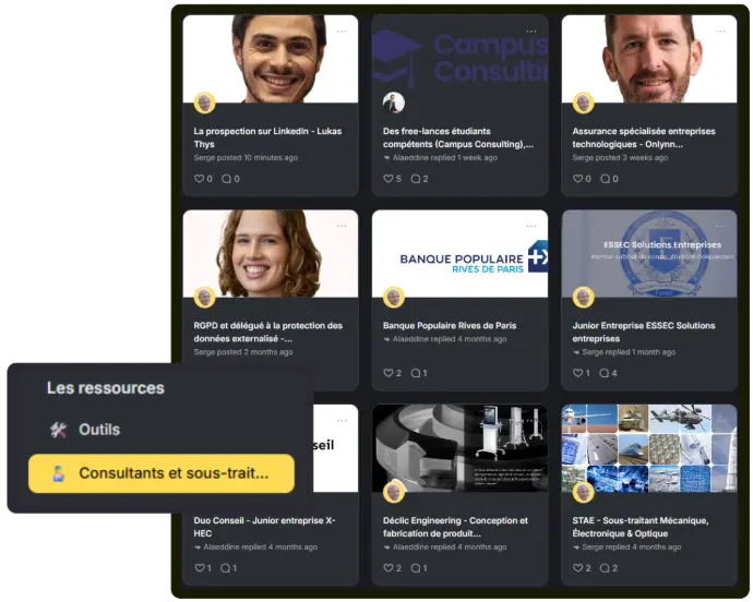 La base de données de consultants et soustraitants